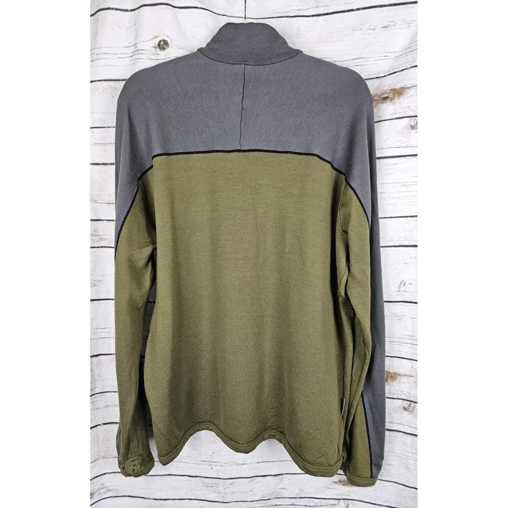 Icebreaker 320 Sport 1/4 Zip Pullover Mens L Merino Wool Base Layer Green Gray - Picture 4 of 8